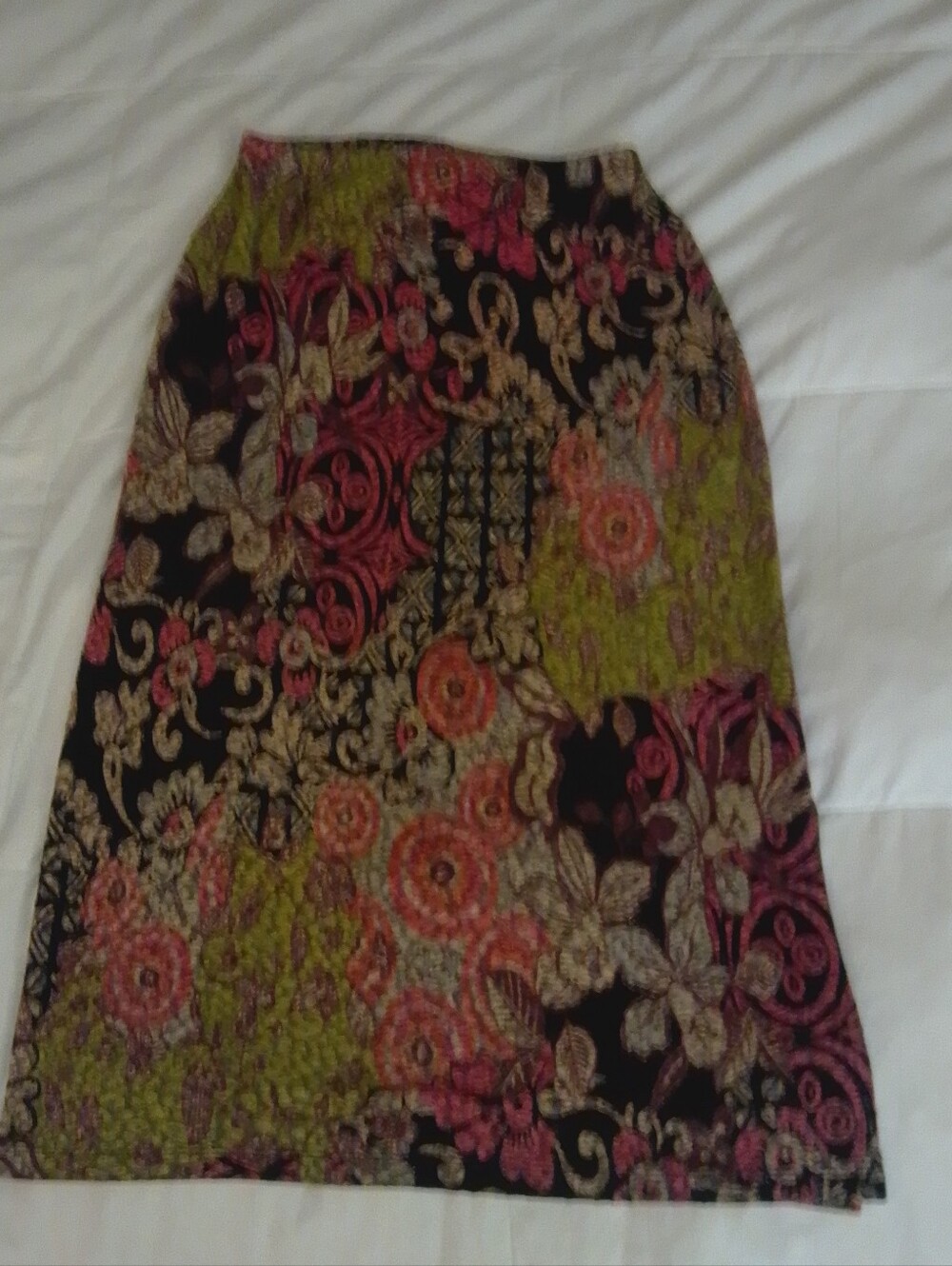 Floral Patchwork Midi Skirt in Black, Pink & Olive - Women's
